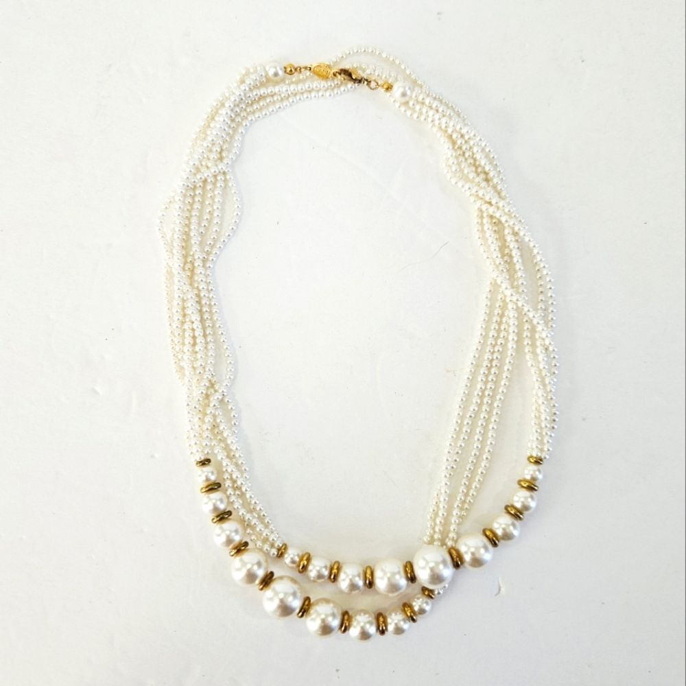 Vintage Napier Signed Multi-Strand Faux Pearl Opera Length Infinity Necklace